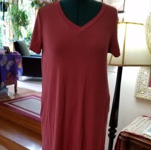 NEW SZ M V-Neck Dress W/Pockets Mauve ACTING PRO